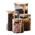 Square Glass Jars Set Storage with Lid and Spoon 800ml