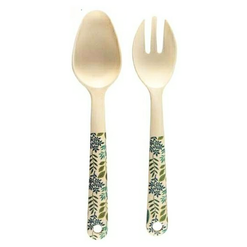 Eco-friendly Botanical Leaf print bamboo dinnerware set, perfect for outdoor dining and picnics