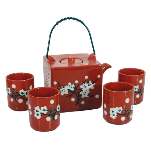 Traditional Japanese Red Square Cherry Teaset - Boxzy
