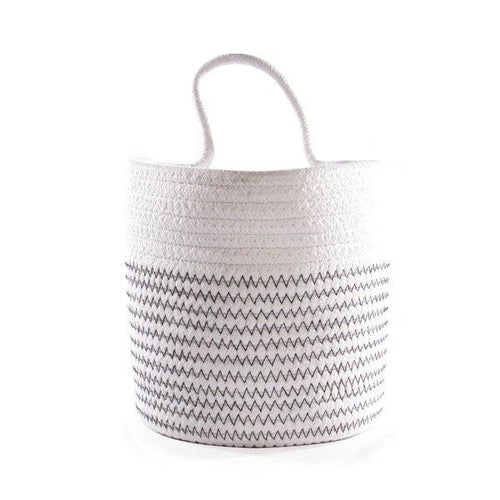 Hanging Cotton Rope Basket White with Black Thread - Boxzy