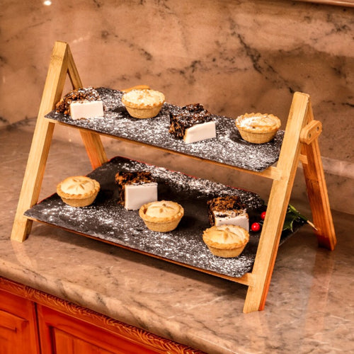 2 Tier Bamboo Slate Cake Stand