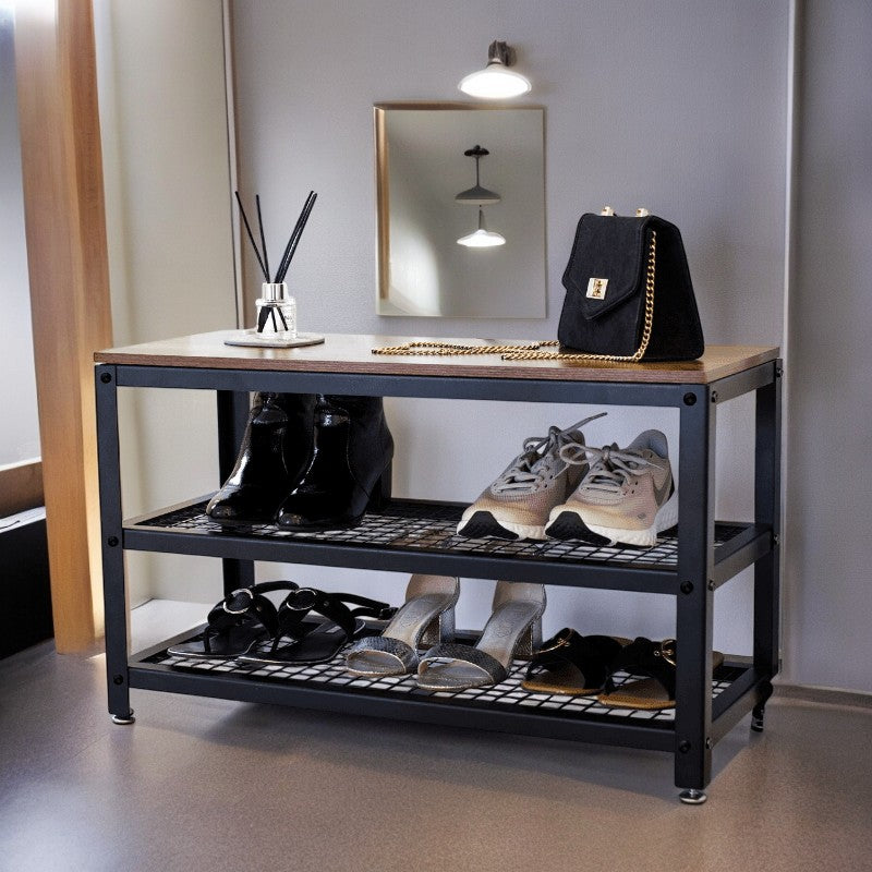 3-Tier Shoe Rack with Bench
