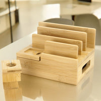 Bamboo organiser with its watch stand removed and placed beside the base