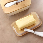Ceramic Butter Dish with Wooden Lid and Multi-Functional Butter Knife