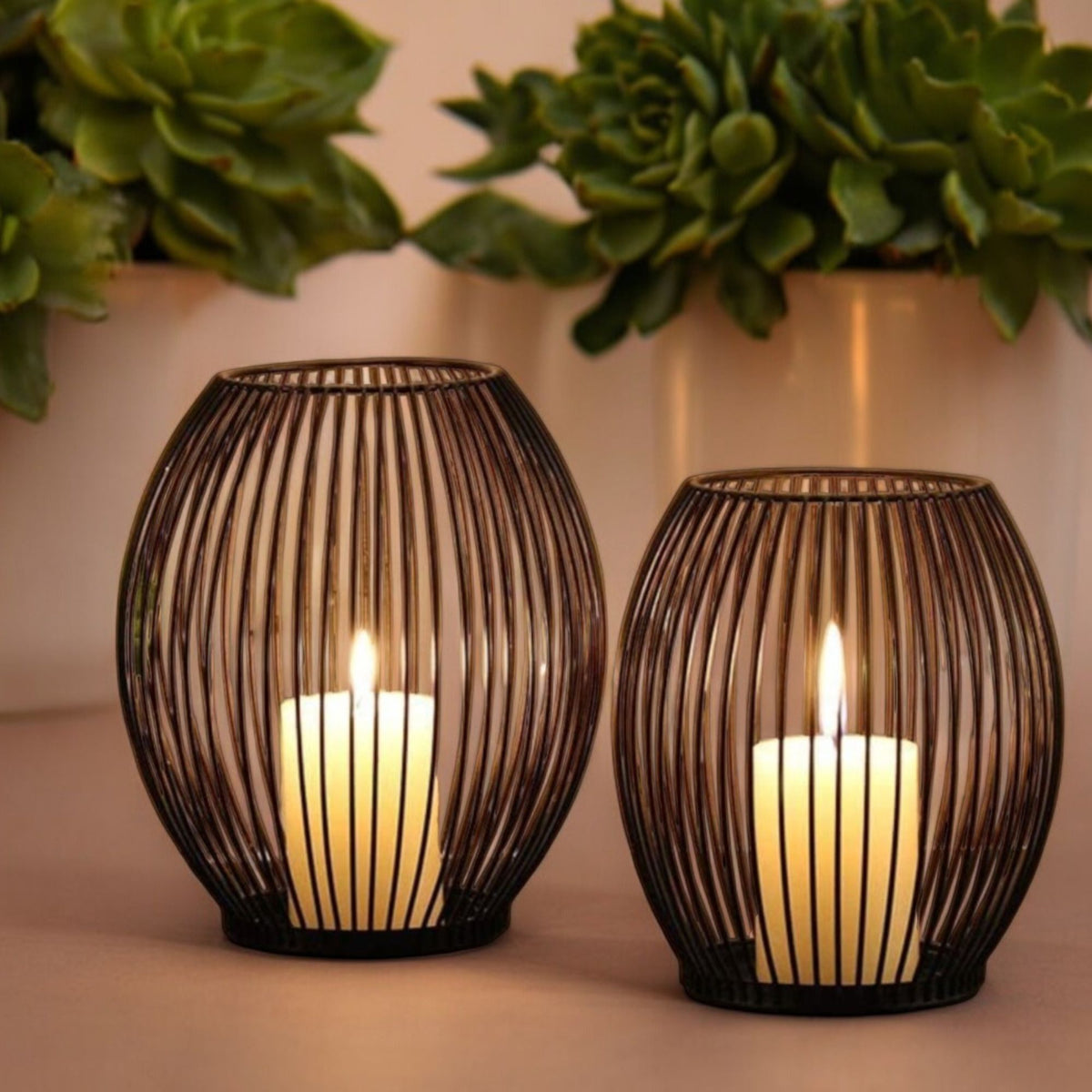 Black Iron Cage Candle Holders – Set of 2
