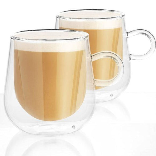 Double Walled 275ml Coffee Glass Mugs Set of 2