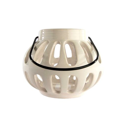 Elegant White Ceramic Lantern Tealight Candle Holder