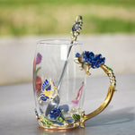 Enamel Floral Glass Mug - Set of 2