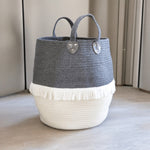 Grey Cotton Rope Storage Basket with Tassels | Large