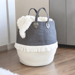 Grey Cotton Rope Storage Basket with Tassels | Large