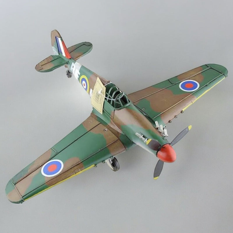 Large Hawker Hurricane metal model plane with green and brown camouflage viewed from above