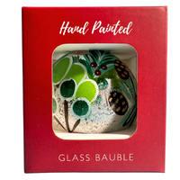 Green botanical glass bauble in its hand-painted presentation box