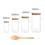 Square Glass Jars Set Storage with Lid and Spoon 800ml