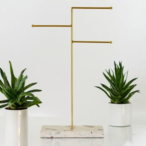 Triple Terrazzo Gold Jewellery Stand