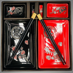 Sushi Serving Set - Perfect for Two, Stylish and Durable, Black and Red Colors