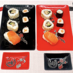 Sushi Dip Dishes - High-Quality Porcelain Material, Red with Black and White Design
