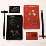 Chopstick Rests - Traditional Japanese Design, Black with Red Accents