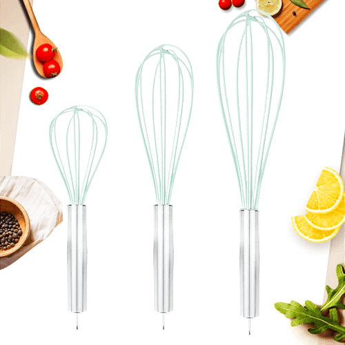 Set of 3 Silicone Whisks | Baking utensils | Egg beater | Perfect for making whipped cream - Boxzy