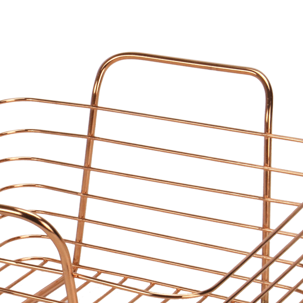 Close-up of the rose gold basket handle and wire sides