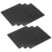 Six square black faux leather coasters