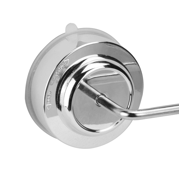Close-up of the toilet roll holder's round suction fitting and locking mechanism