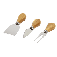 Cheese shaver, cutting knife and fork with wooden handles