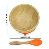 Dimension diagram for the bamboo bowl and silicone-tipped spoon