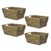 Four matching seagrass baskets displayed separately