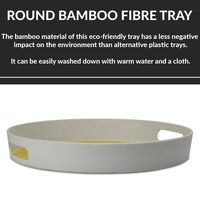 Round bamboo fibre tray with a product feature caption