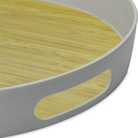 Close-up of the tray rim, cut-out handle and natural-look base