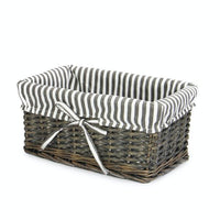 Empty medium wicker basket with striped fabric liner and bow