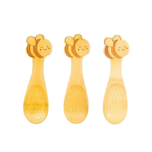 Bamboo Bee Spoons - Set Of 3, These three bamboo spoons feature a charming bee design and are perfect for serving honey.