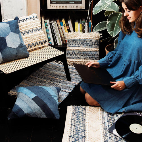 Denim Tufted Diamond Blue Rug - Boxzy