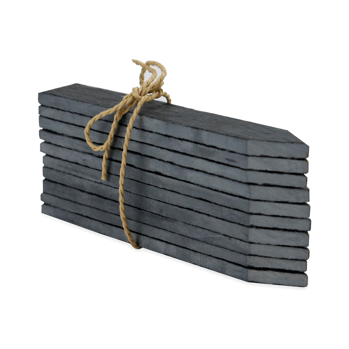 Tied bundle of slate plant labels with textured edges