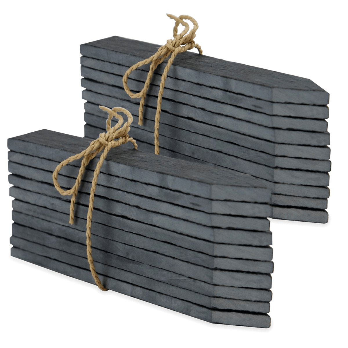 Twenty dark slate plant markers arranged in two tied bundles