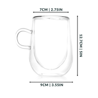 Dimension diagram of a handled double-walled coffee glass