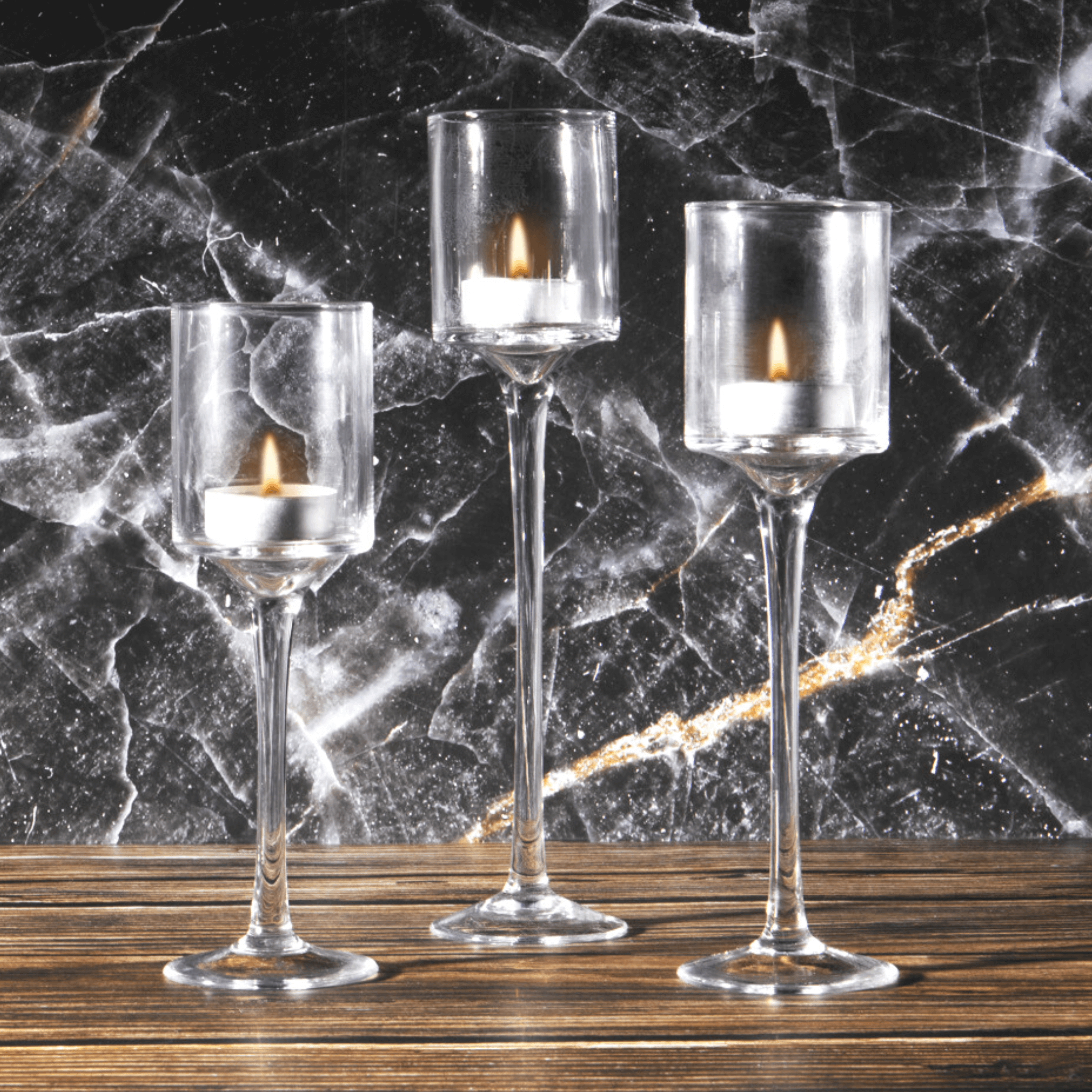 Tall glass candle holders set of 3 deals