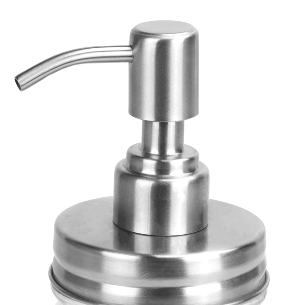 Close-up of the soap dispenser's metal pump and screw-top lid