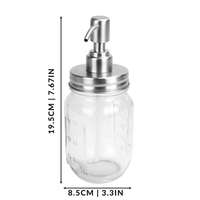 Mason jar soap dispenser with height and width measurement arrows