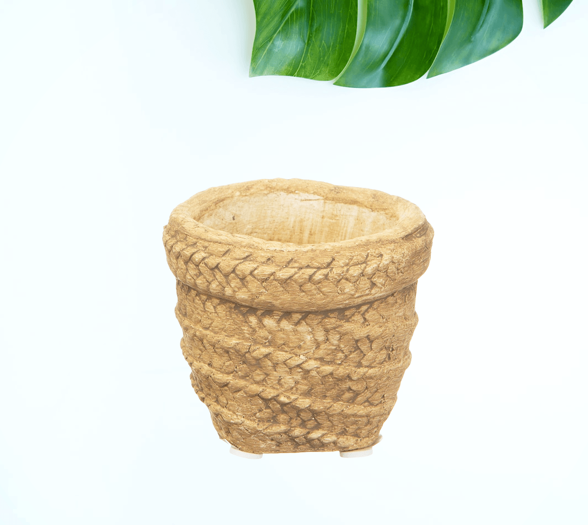 Empty Mini Sierra cement planter showing woven-effect texture