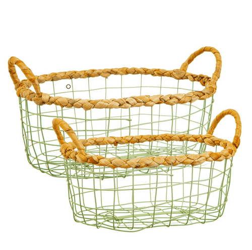 Large Green Wire Storage Baskets - Set of 2 | Mint Green Vintage Storage Baskets | Shabby Chick Home Decor - Boxzy