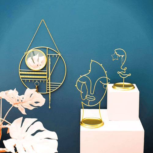 Abstract Gold Jewellery Hanger With Mirror - Boxzy