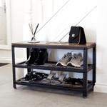 Shoe rack with three spacious shelves, Entryway shoe rack with built-in bench