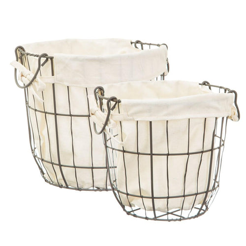 Round Wire Storage Baskets with Lining - Set of 2 - Boxzy