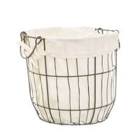 Large lined round wire storage basket