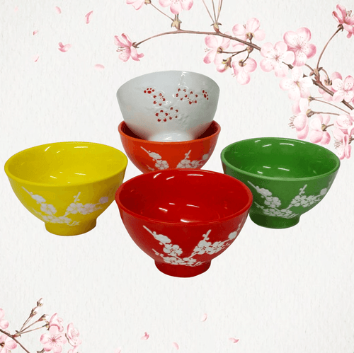 Oriental Japanese White Blossom Soup Bowls Set of 5 - Boxzy