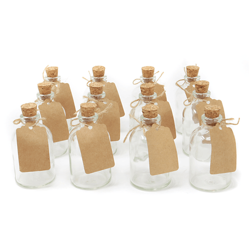 Set of 12 Mini 50ml Glass Bottles | Includes Decorative labels - Boxzy
