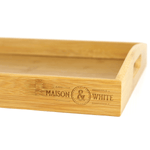 Portable bamboo serving tray, perfect for carrying food and drinks.