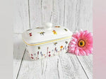 Lidded China Butter Dish Pretty Water Colour Busy Bee - Boxzy