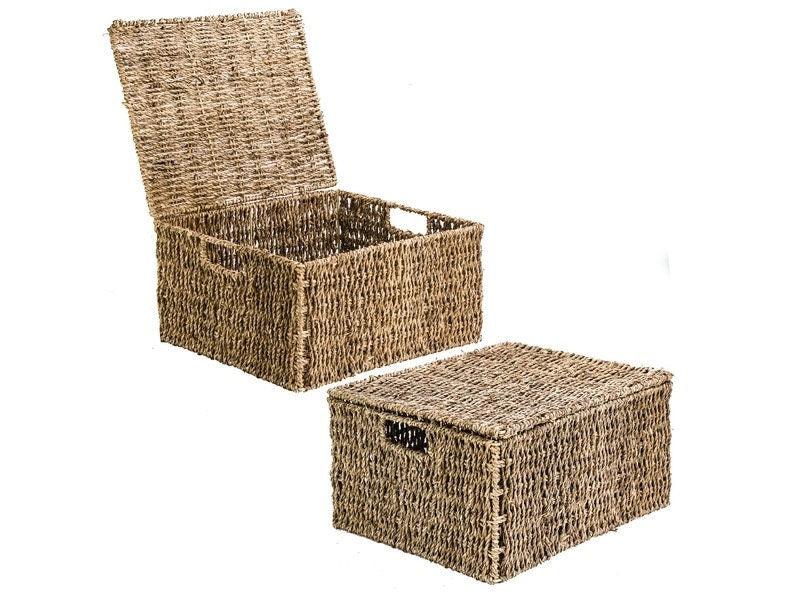 Open and closed views of the same seagrass storage basket